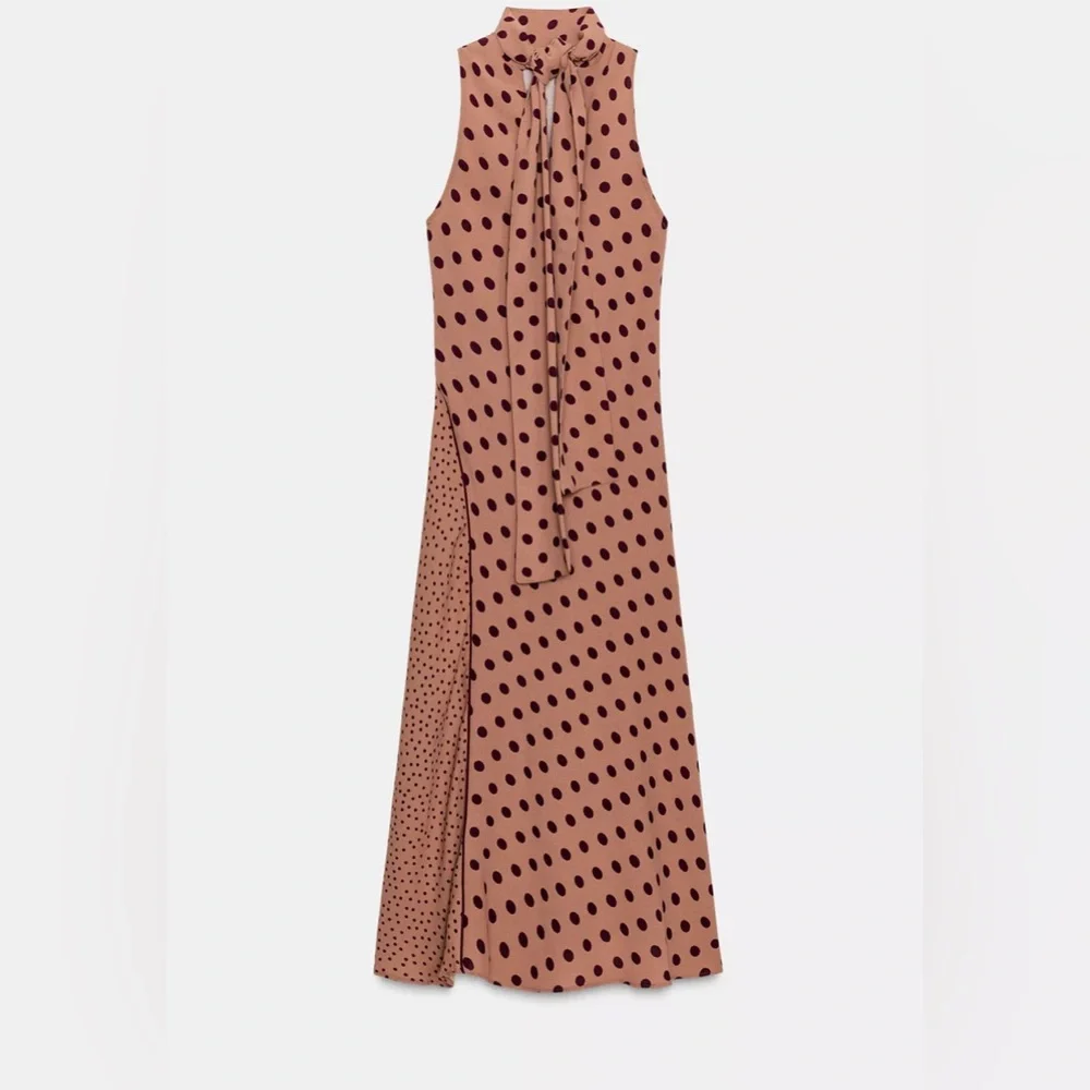 NWT ZARA TIED POLKA DOT MIDI DRESS - Picture 4 of 8